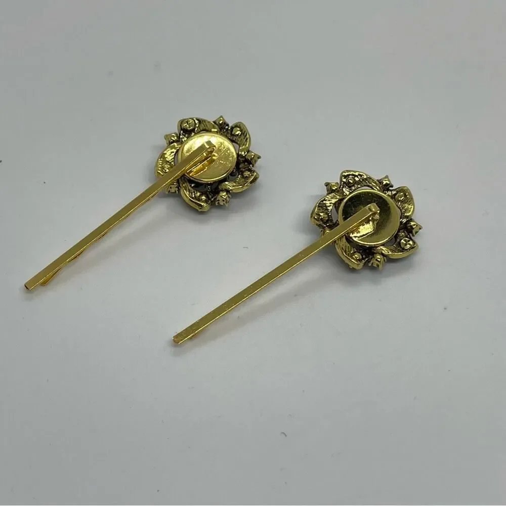 Handmade Blue Rhinestone Gold Set Hair Clips Whimsical HoCo Fairy Jewelry NWT